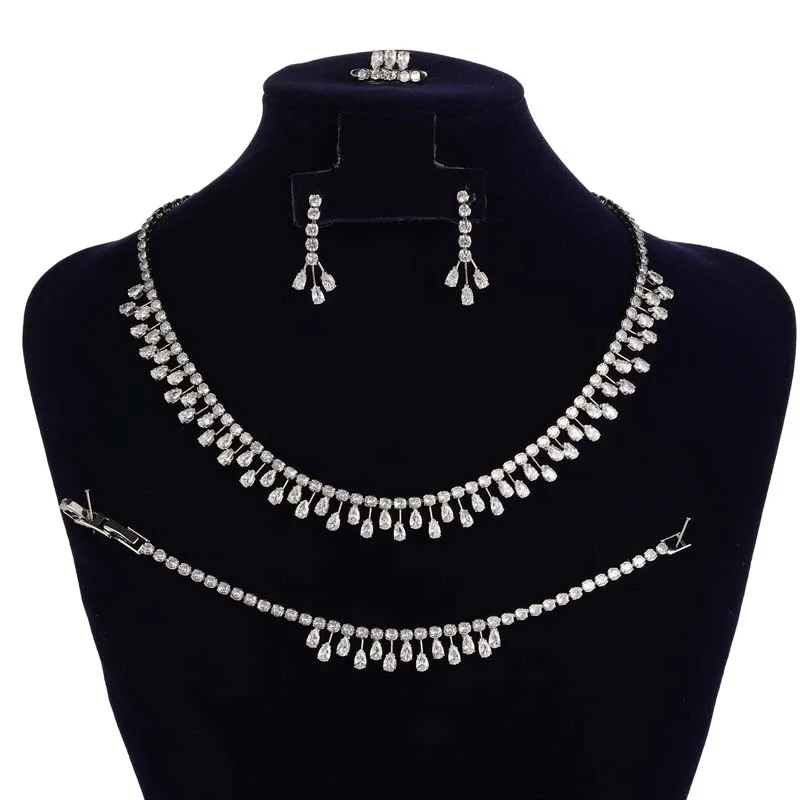 

Jewelry Set HADIYANA Fashion Elegant Wedding Bridal Necklace Bracelet Ring Earring Zirconia Set BN9055 Dinner Jewelry