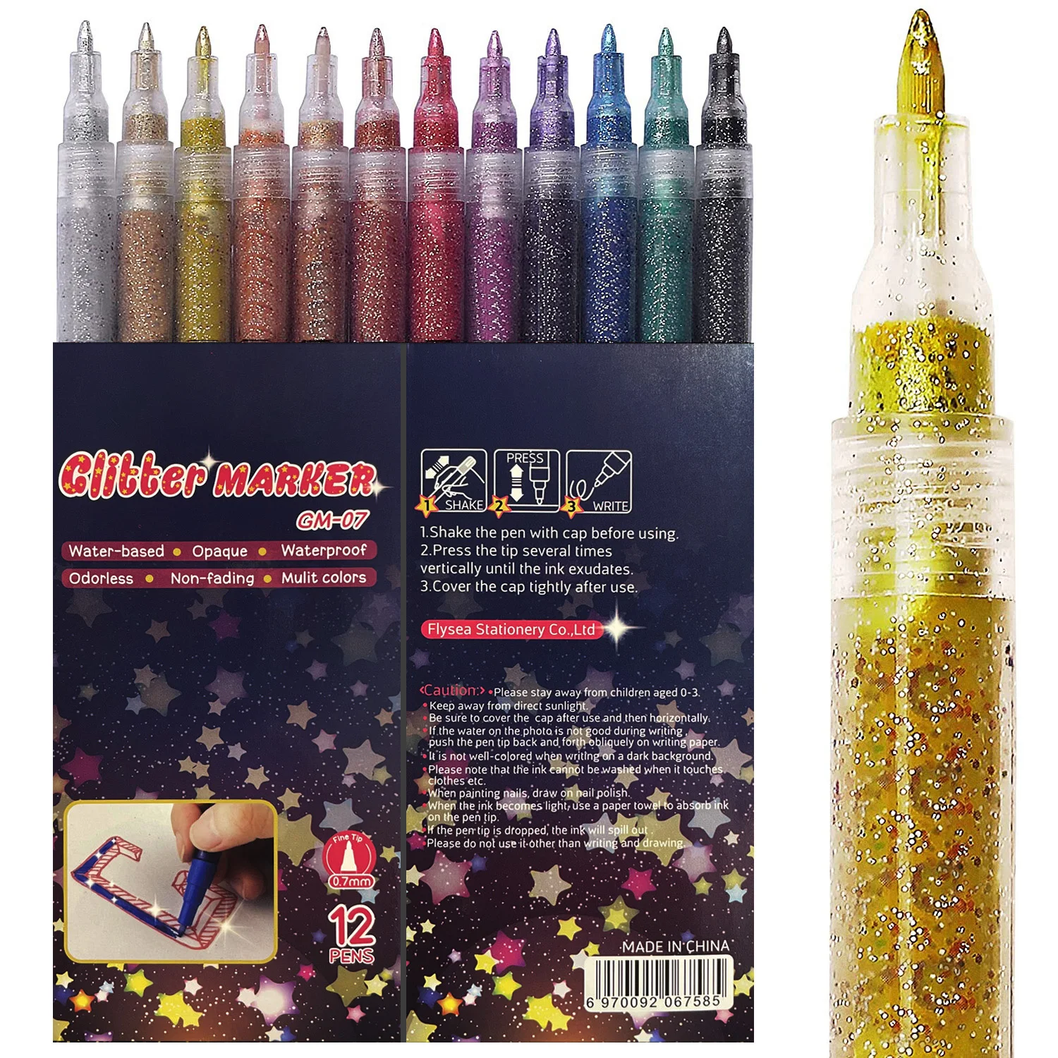

12 Sparkle Color Paint Markers Acrylic Glitter Paint Marker Pens Ultra Fine Point 0.7mm Paint Pens for Rock Painting DIY Crafts