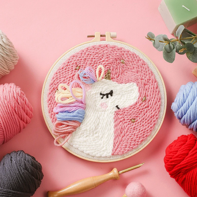 

Rainbow Unicorn Punch Needle Embroidery Kit Set for Beginners No Tool No Hoop DIY Craft Kits