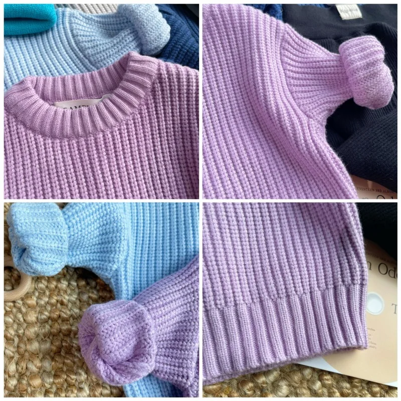 맞춤형  스웨터 가을 겨울 어린이 긴 소매 솔리드 컬러 니트 스웨터  어린이 소년 소녀 풀오버 스웨터 의류