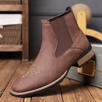 Men's Chelsea Boots High Quality Casual Leather Boots Retro Ankle Boots for Men Embroidery Western Cowboy Boot Botas Masculinas - Image 4