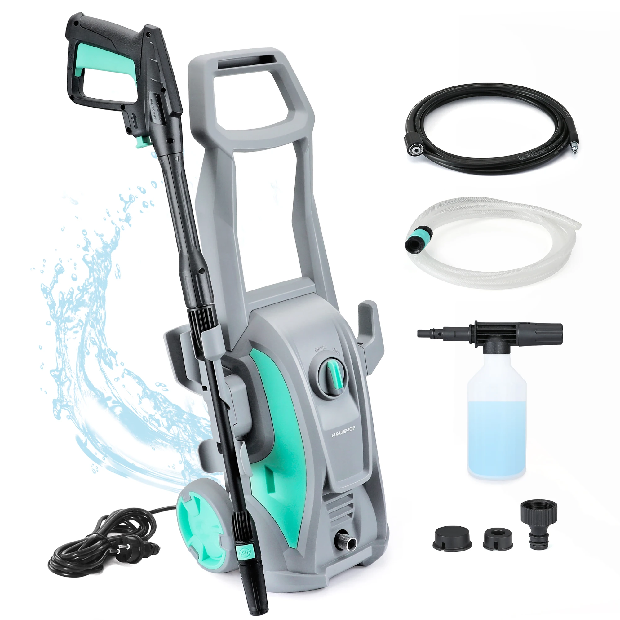 HAUSHOF 1600W High Pressure Washer Adjustable Water Pressure Home