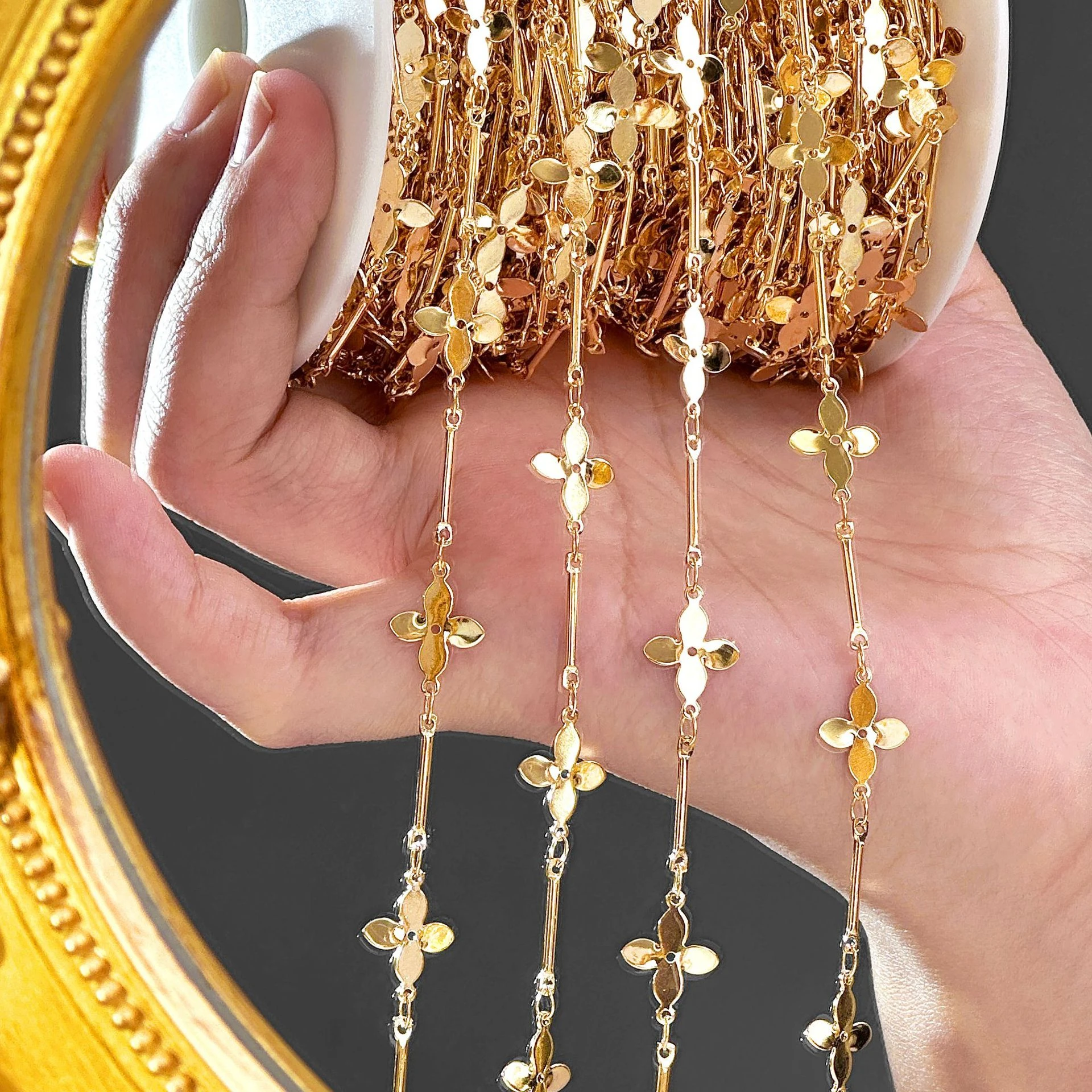 Rhinestone Pendant Copper Chain with Crystal Droplet Charms for DIY Necklace Crafting