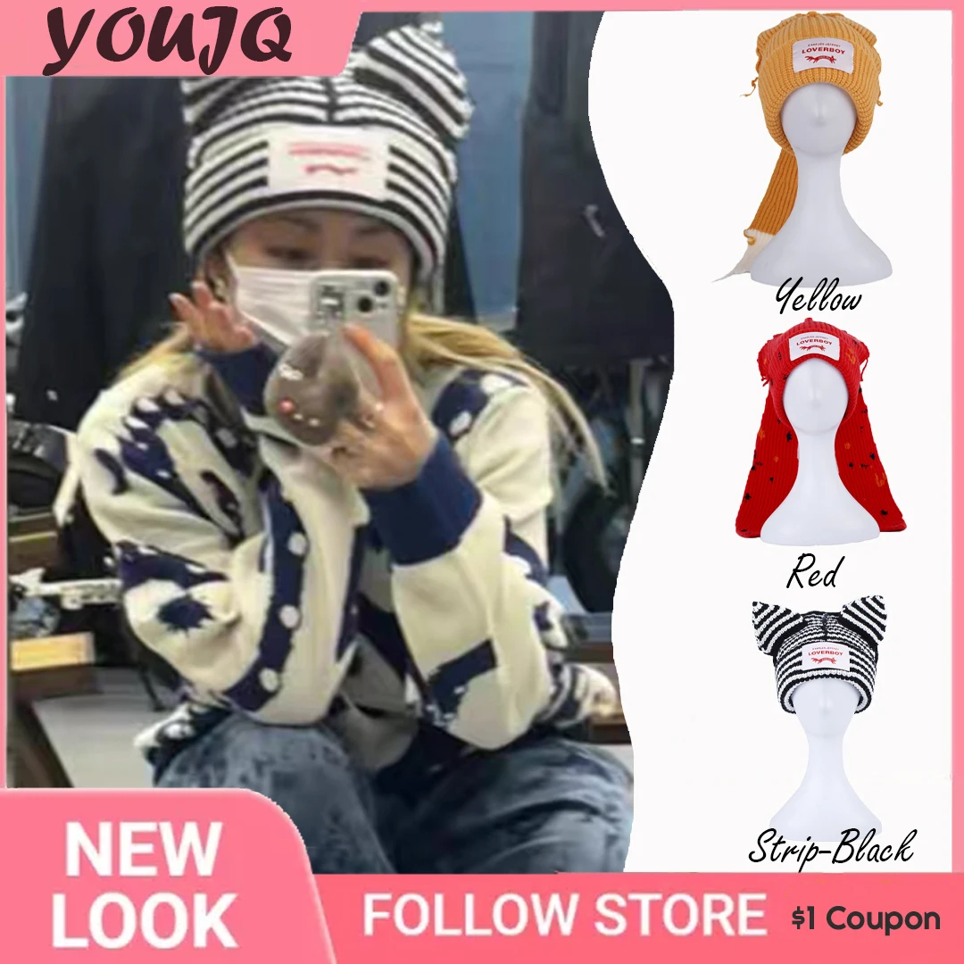 

Cute Winter Skullies Long Pig Fox Ears Hats for Women Crochet Knitted Hat Costume Bonnets Christmas Gift Hip-hop Beanie Caps