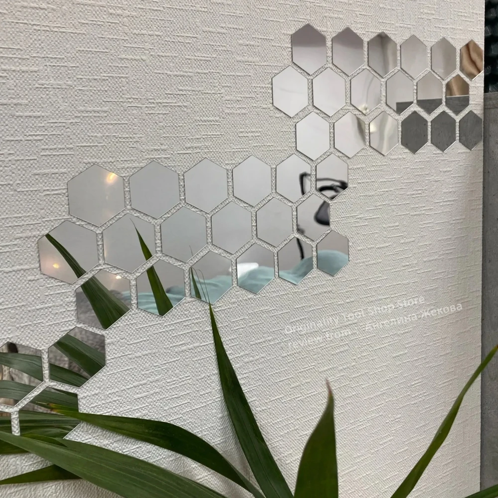 Wall Stickers Small Mirror Acrylic Hex Self-Adhesive Mosaic Tiles 80x70x40mm for Bathroom Home Decor
