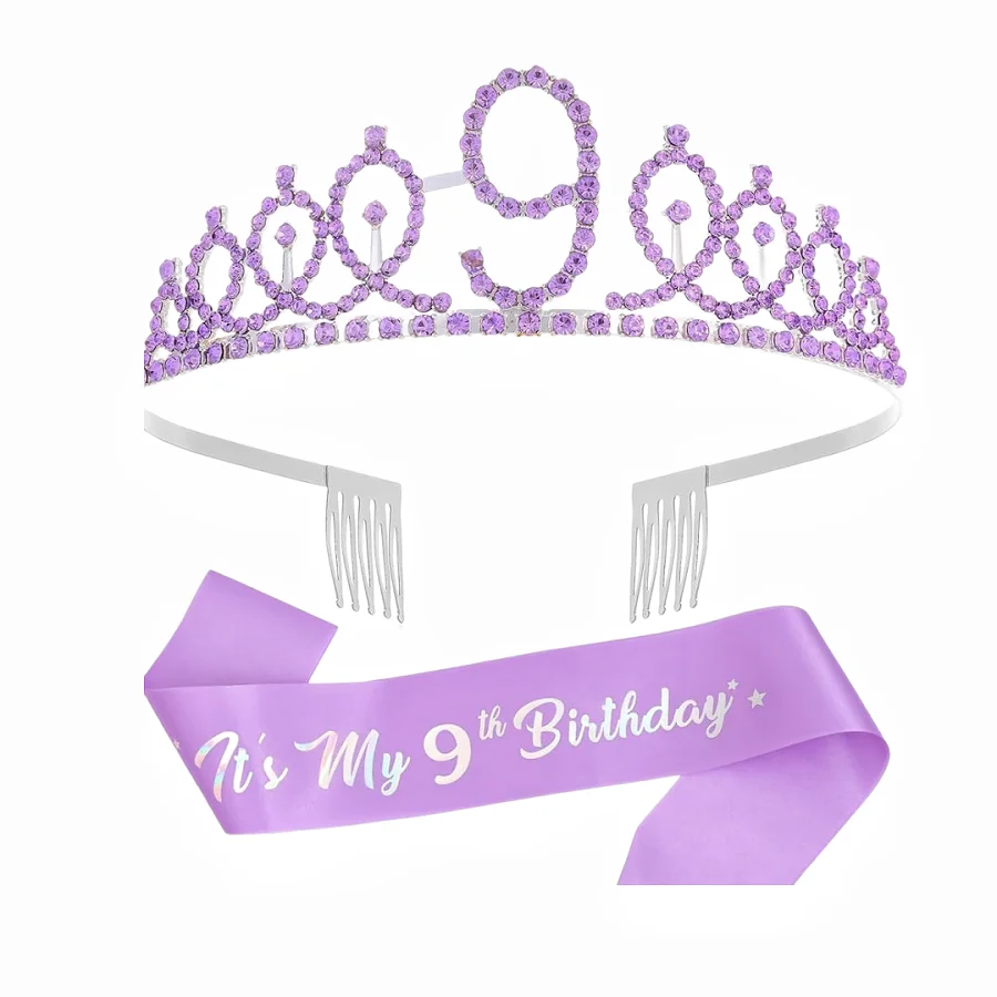 2-teiliges Set Geburtstags-Tiara Krone Schärpe für Frauen und Mädchen, 'Dies ist mein 3., 4., 5., 6., 7., 8., 9., 10. Geburtstag', Party-Dekoration, Geschenke – Detail 7