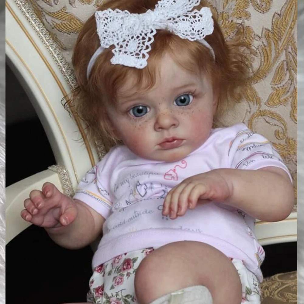 24 Pollici Finito Reborn Toddler Girl Doll Tutti Freckled Skin Molto Dettagliato 3D Skin Soft Silicone Reborn Baby Doll Real Alive