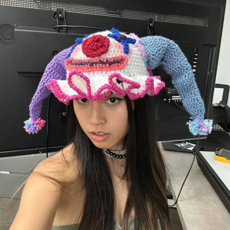 Clown Beanie Cap Funny Knitting Hat for Shopping Walking Universal Windproof Outdoor Activity Women Casual Wholesale 5