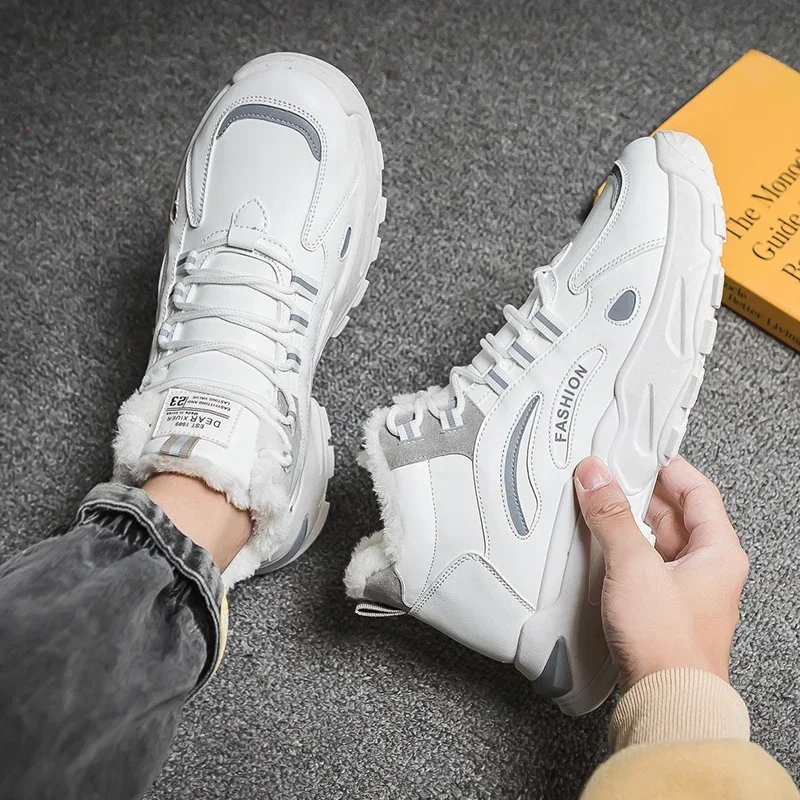 Chunky Sneakers Men 2023 New Mixed Colors Winter Plush Men's Vulcanized Shoes Heightened Thick Sole Student Sports Cotton Shoes