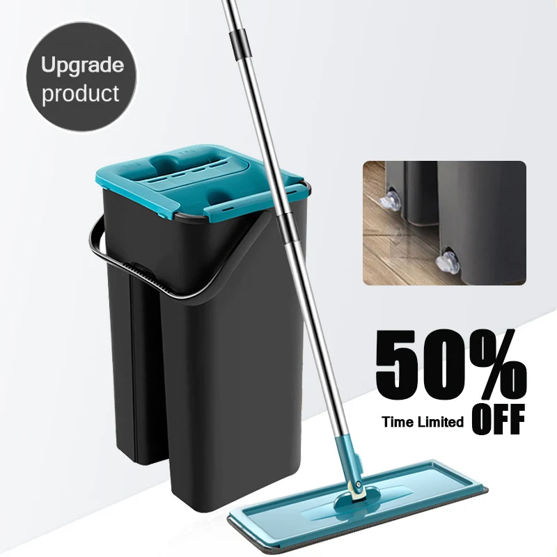 Mop Floor Mop With Bucket Lazy Squezze Free Hand Magic Cleaning Mop  Microfiber Flexible Rags Kitchen Household Wringing Tools