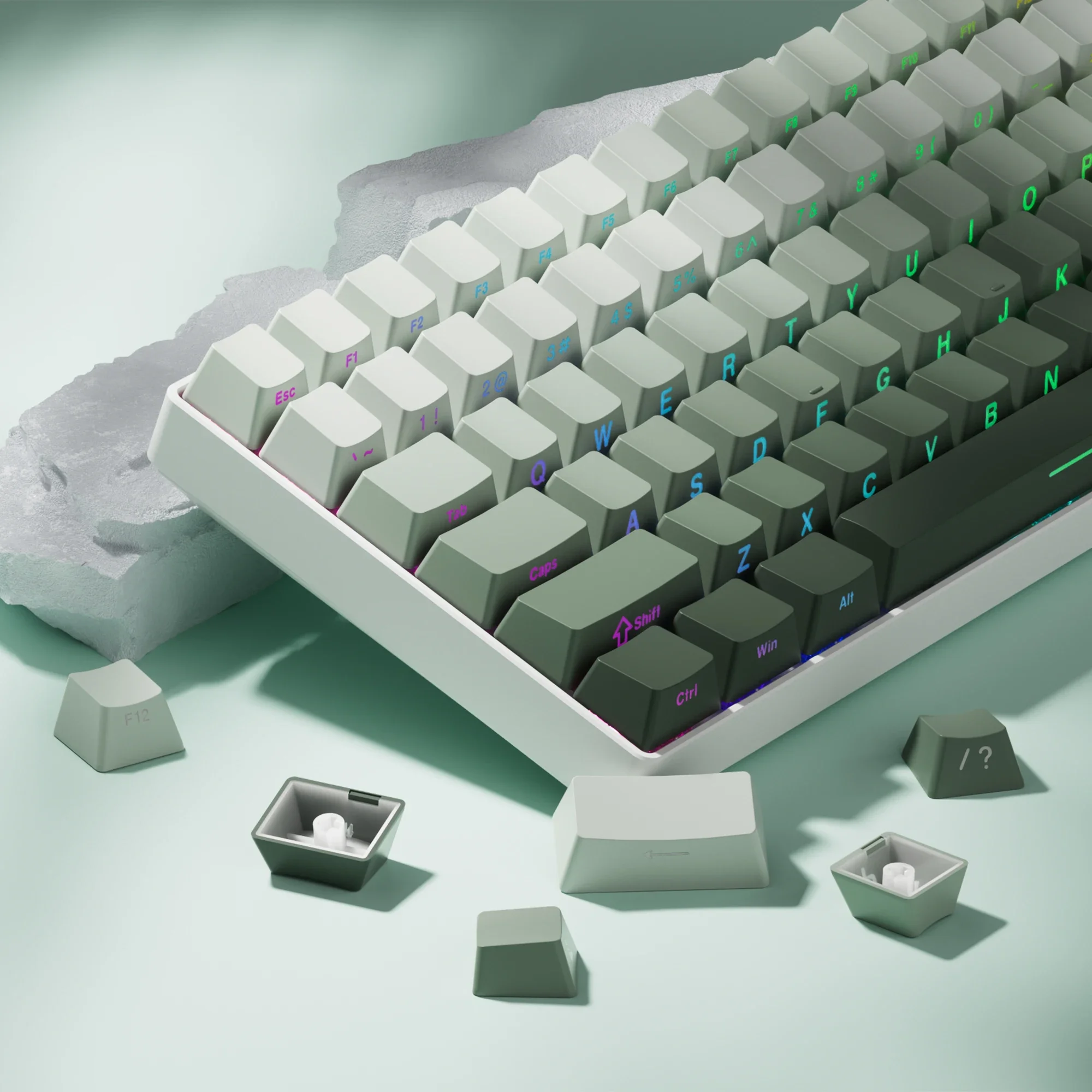 

136 Key Gradient Green PBT Double-sided, The Backlit Keycaps of The Mechanical Keyboard on The Gaming Console Shine Brightly