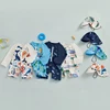 0-5Years Kids Boy Rash Guard Swimsuits Shark Print Long Sleeve Half Zip-up Bathing Suit with Sun Hat 2 Pcs Swimwear for Toddler 6