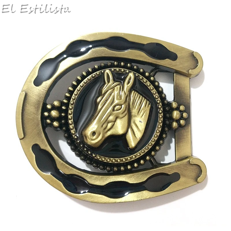 de cinturón de herradura 3D de bronce Vintage, hebillas cinturón de Metal con cabeza de caballo para cinturones de 4cm, hebillas animales de vaquero, accesorios para Vaqueros|Hebillas y ganchos| -