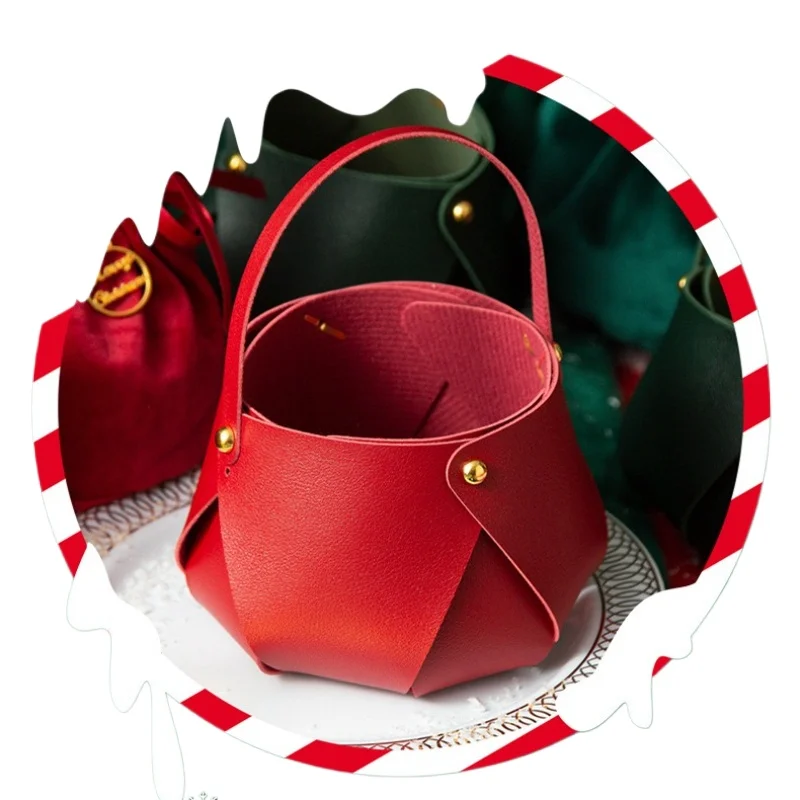 Leather Christmas Gift Bags for Apples and Snacks