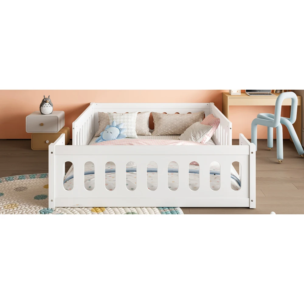 Modernes Plattformbett aus Holz 90 x 200 mit Geländer, Plattformbett besteht aus massivem Kiefernholz und MDF und eignet sich aus robustem, massivem Holz – Detail 28