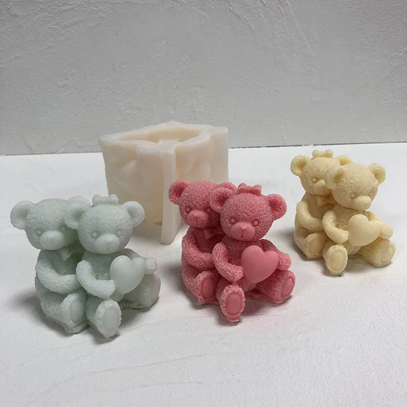 Couple Bear Silicone Candle Mold 3D Cute Animal Soap Plaster Crafts Resin Making Tools for Valentine's Day or Wedding Gifts