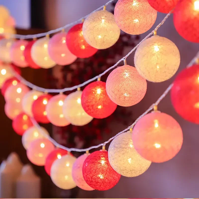 LED Cotton Rattan Ball Lighting Strings Fairy Garland String Lights Christmas Outdoor Garden Wedding Party Gift Decoration