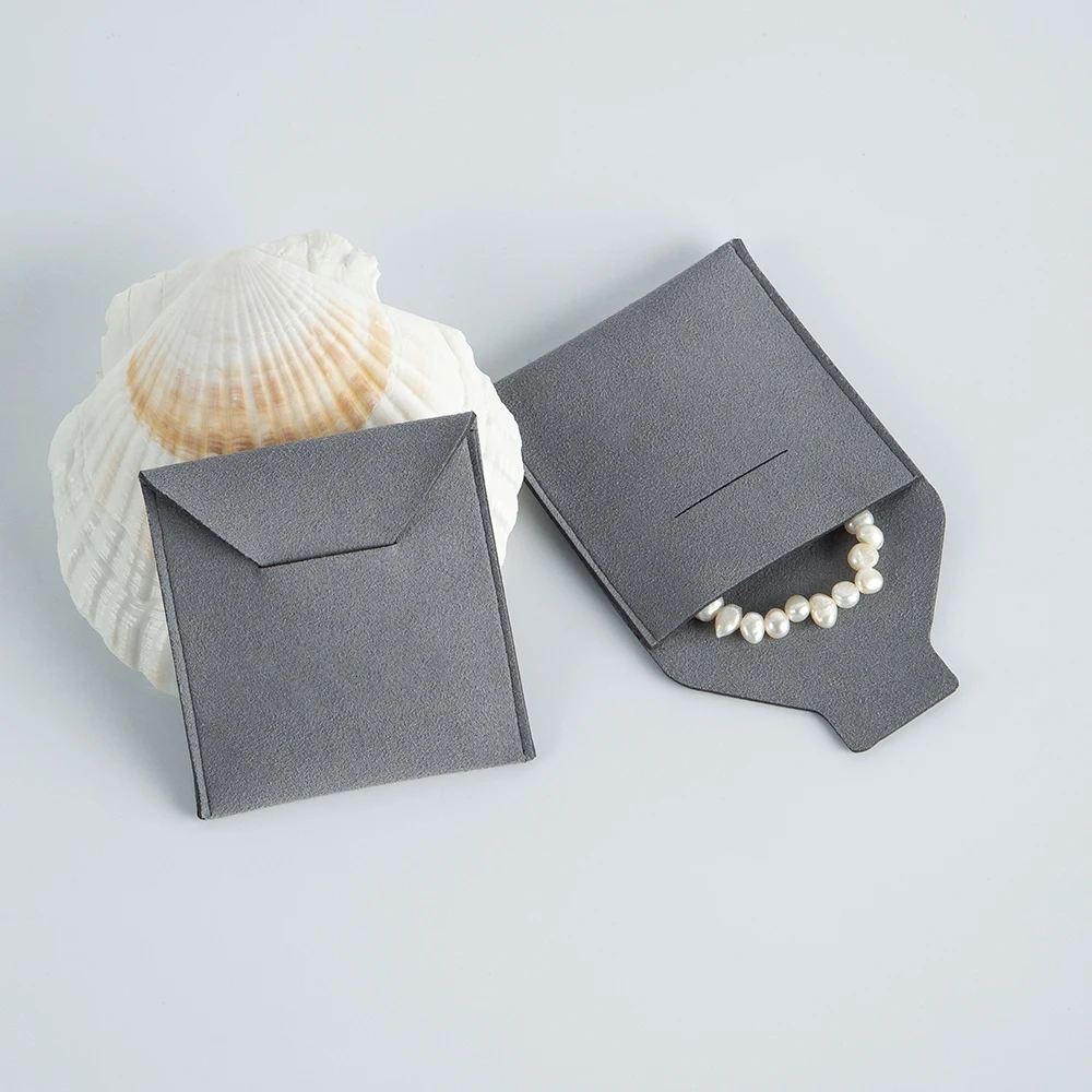 Bestseller Dicke Mikrofaser-Umschlagtaschen aus Wildleder für Schmuck, Kleine Größe 5,5x5,5cm, Verpackungs-Organizer für Ringe, Halsketten und Ohrringe – Detail 5