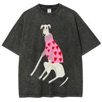T-shirts pour femmes en coton oversize, imprimé drôle de chien teckel, style streetwear, col rond, confortables, effet vieilli, vêtements d'été 2