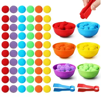 Counting & Sorting Toy Set with Pom Poms and Tweezers 1