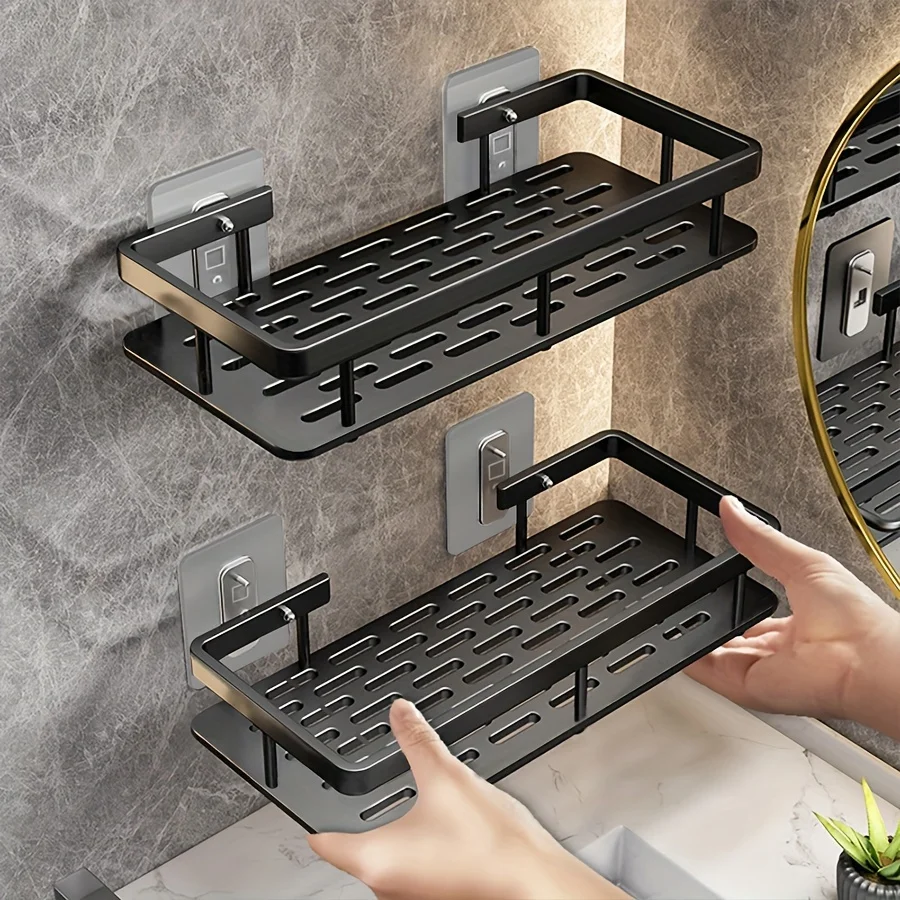 Punch-free Wall Mounted Bathroom Storage Organizer Shelf Shampoo Makeup Storage Rack For Kitchen Bathroom Accessories