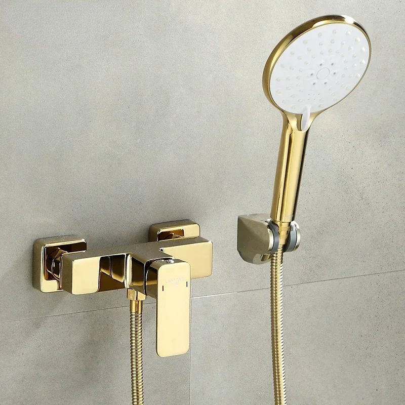 

Golden Mixing Valve Hot and Cold Faucet Brass Shower Bath Switch Mixing Faucet Bathroom Shower Set