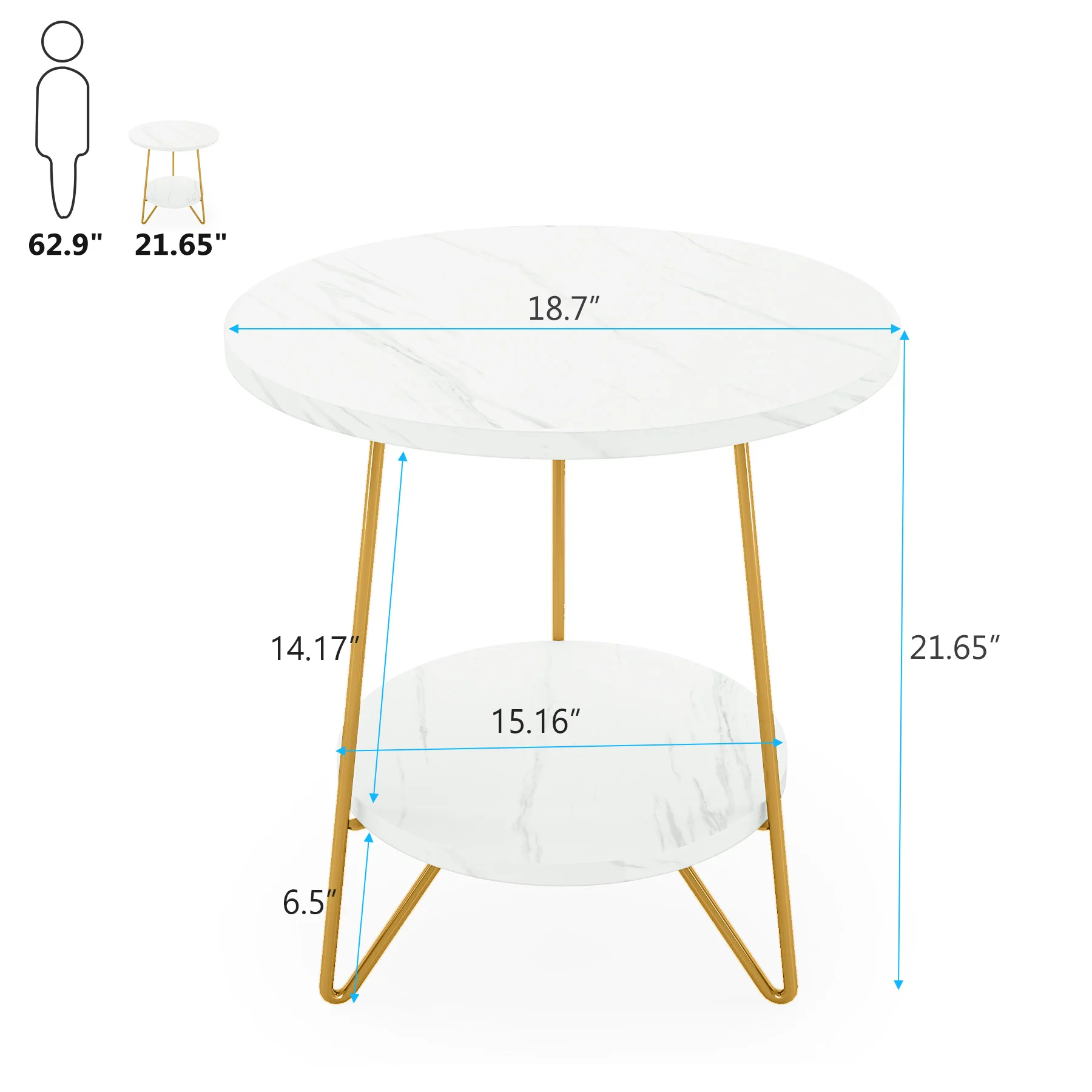 Tribesigns Faux Marble End Table 2 Tier Round Side Table with Shelves Modern Nightstand Bedside Table Small Coffee Side Table C Shaped End Table For Couch Bed Tv Tray For Eating On Couch Small End Tables Small Spaces Easy Assembly