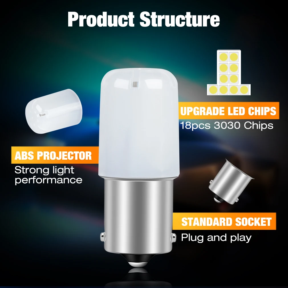 LED Car Lights 2pcs P21W 1156 BA15S 1157 BAY15D P21 5W R5W R10W Bulb Car Turn Signal 18SMD 3030 DRL 12V White Amber Brake
