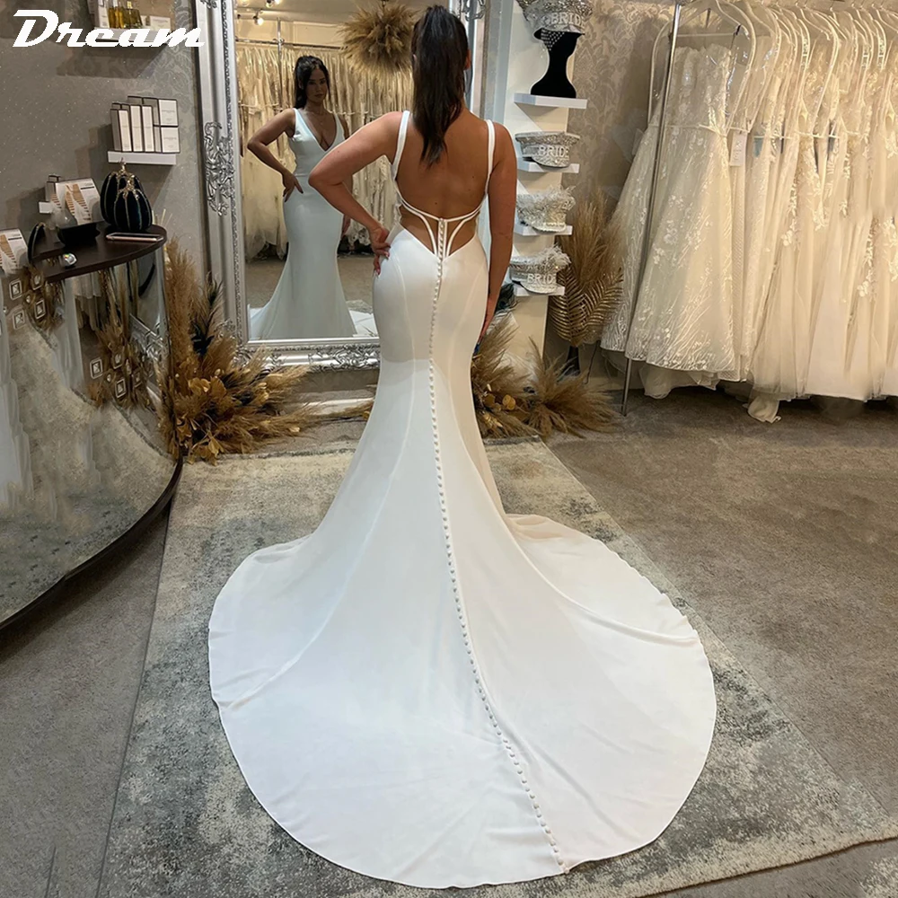 Vintage Wide Straps Deep V-neck Mermaid Wedding Dress With Backless Applique