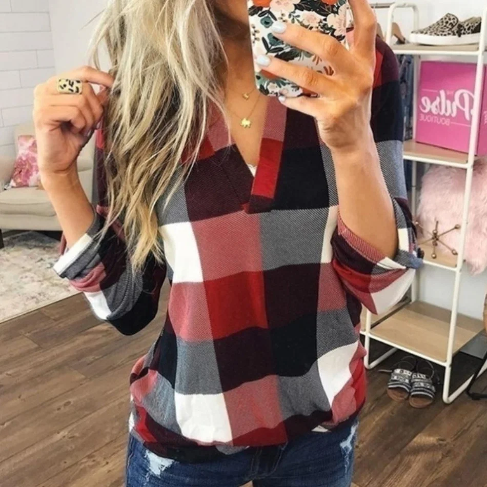 2022 Women Shirts Autumn Casual Plaid Shirt For Women Tops And Blouses Long Sleeve Red Ladies Plaid Shirts 2022 Women Shirts Autumn Casual Plaid Shirt For Women Tops And Blouses Long Sleeve Red Ladies Plaid Shirts