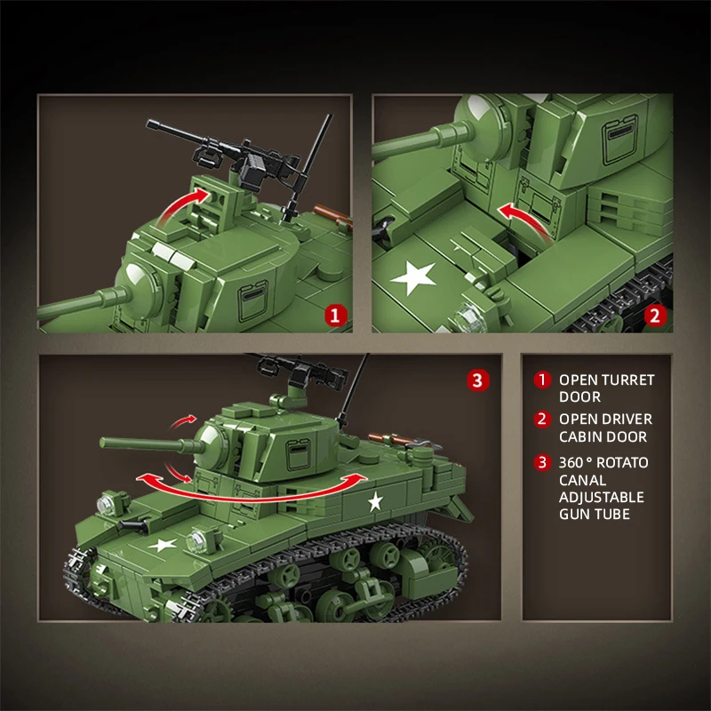 Char Militaire WW2 - 898 Pièces Blocs Construction - Avec 4 Figurines - Collection Ou Jeu