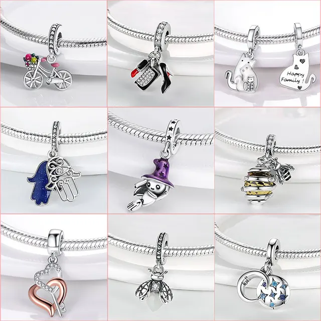 HOT SALE Silver Color Sparkling Family Tree Dangle Charm Beads Fit Original Pandora Bracelet Pendant Necklace