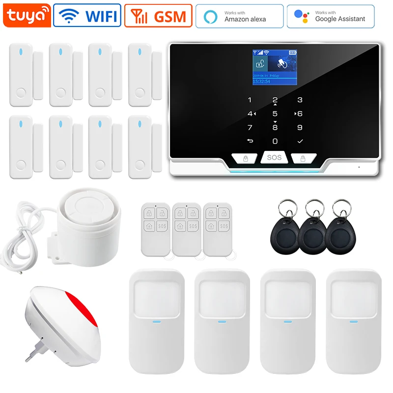 Wireless Connection Tuya Alarm System GSM Wifi Home Security System 433Mhz Frequency Solar Siren Door Sensor Infrared Detectors zigbee siren alarm Alarms & Sensors