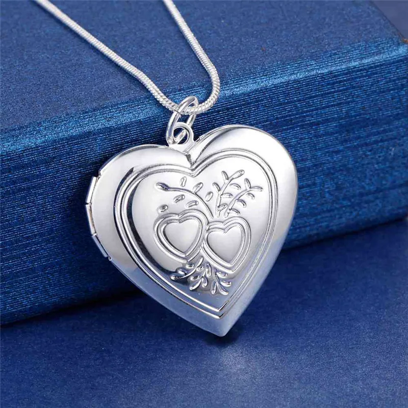 

Hot charms 925 Sterling Silver romantic Heart photo frame Pendant Necklace For Women Fashion engagement wedding party Jewelry