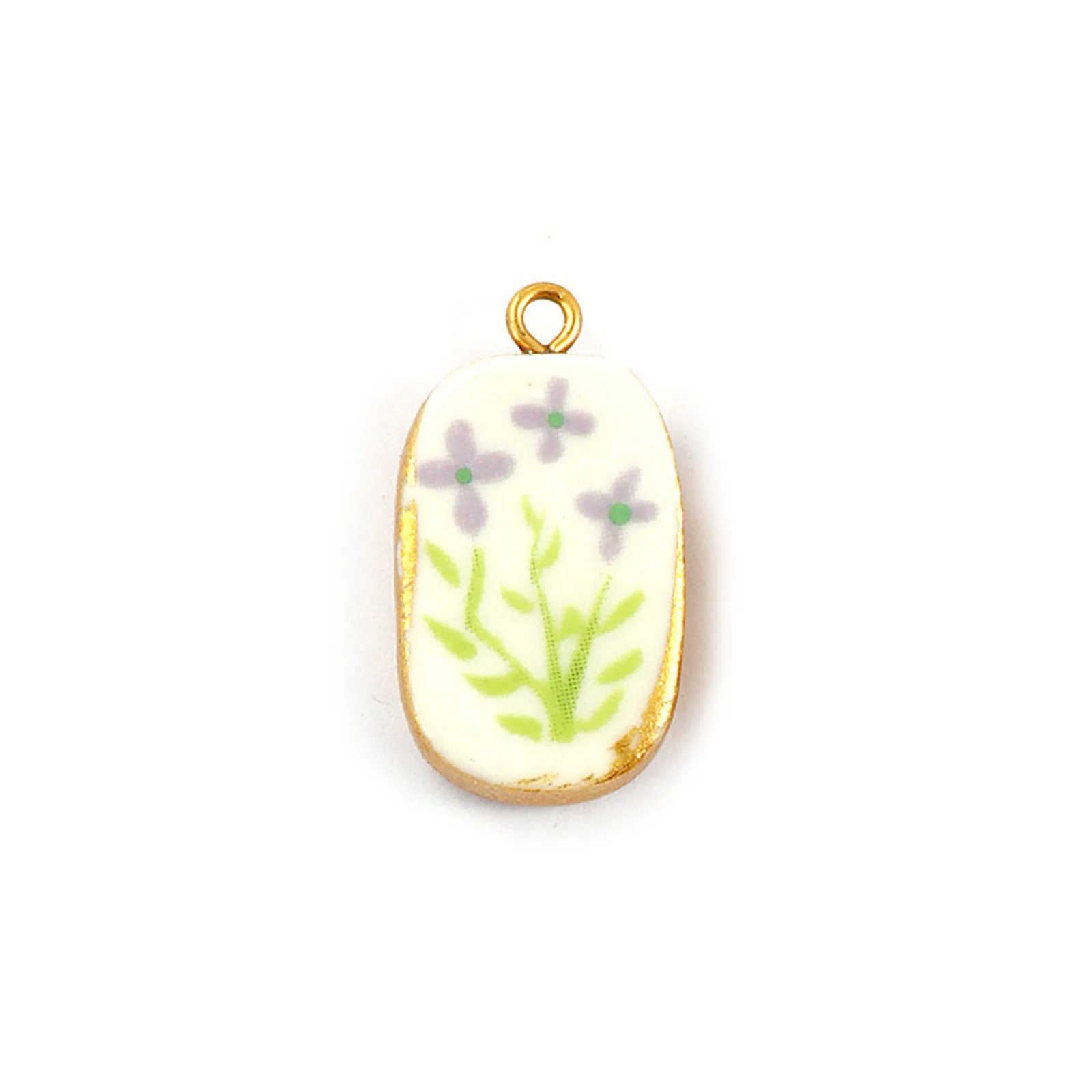 2 stücke Edelstahl Charms Gold Farbe Mehrfarbige Hand Bemalt Blume Keramik Oval Anhänger DIY Halskette Für Frauen Schmuck Geschenke – Detail 1