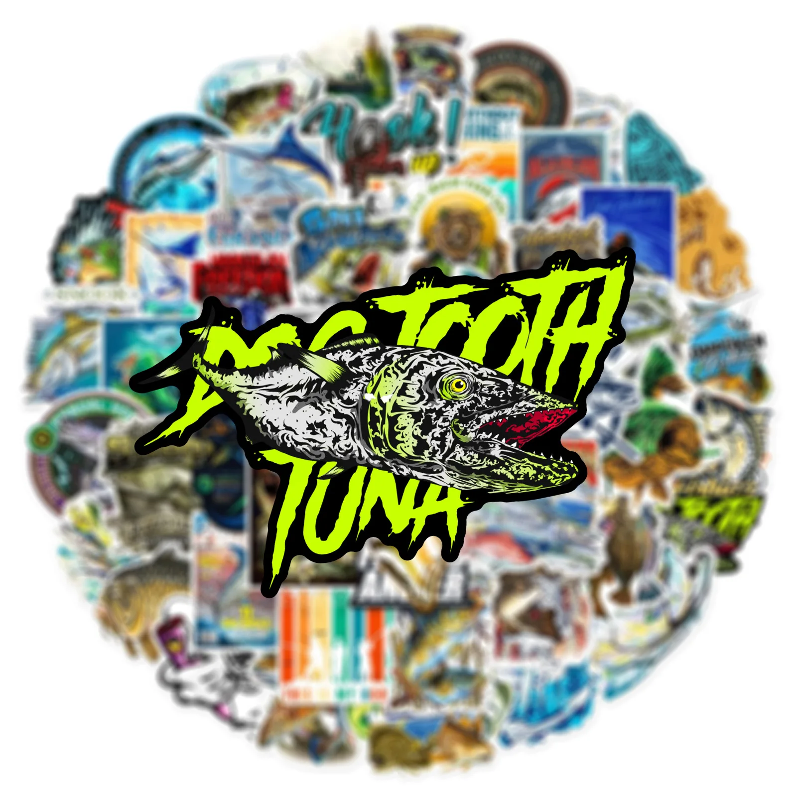 50pcs Outdoor Fishing Logo Stickers Decals Decoration Scrapbook Suitcase Luggage Motorcycles Bike Waterproof Graffiti Sticker 3