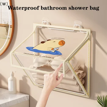 〔W〕กระเป๋าอาบน้ำกันน้ำ กระเป๋าเก็บของในห้องน้ำและห้องส้วมสำหรับใส่เสื้อผ้าที่สะอาด ชั้นวางติดผนังอเนกประสงค์หลังประตู 2