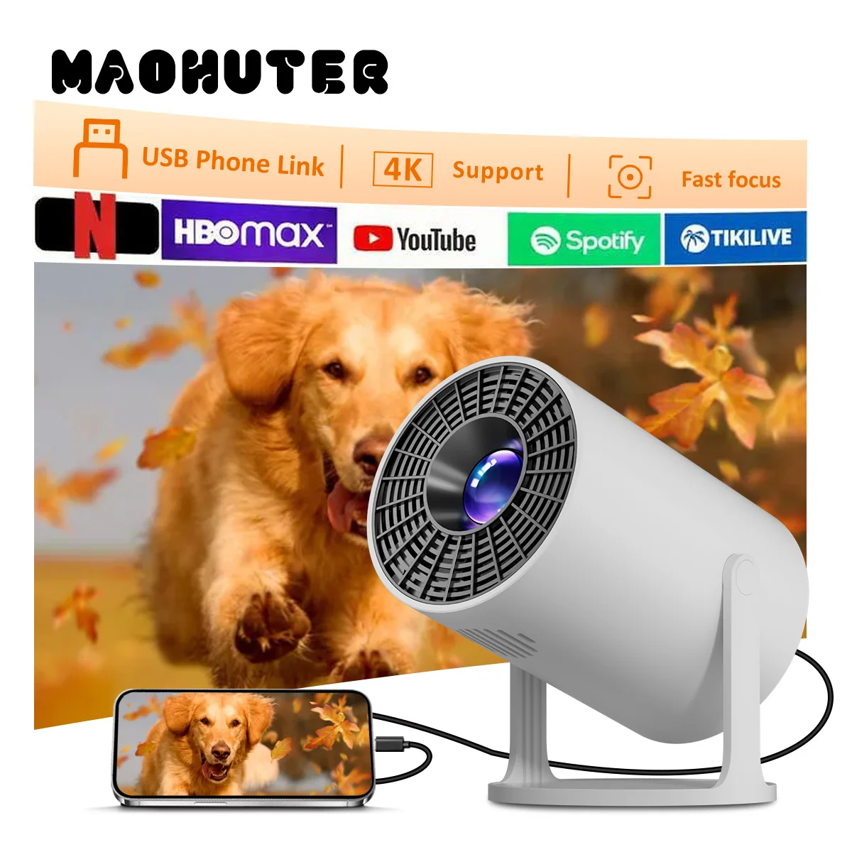 HY320 휴대용 프로젝터 4K 야외용 풀 HD 비디오 영화 홈시네마 프로젝터