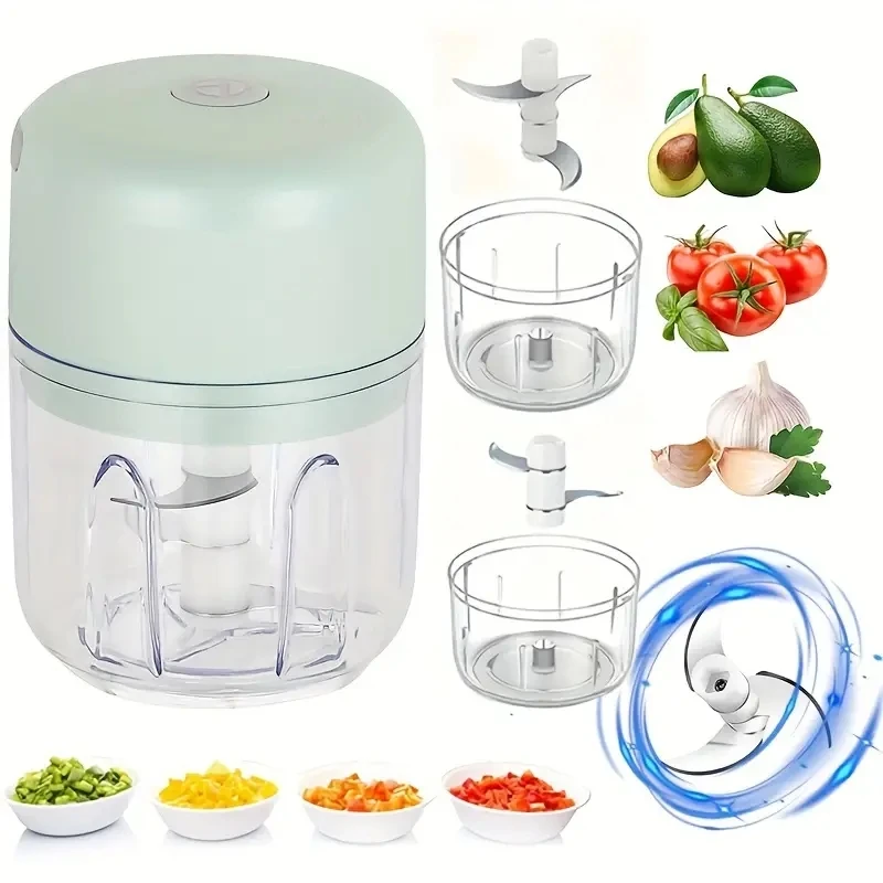 Electric garlic mincer, 250ml /100ML, cordless food processor for ginger peppers, fruit meat spices, beans 5