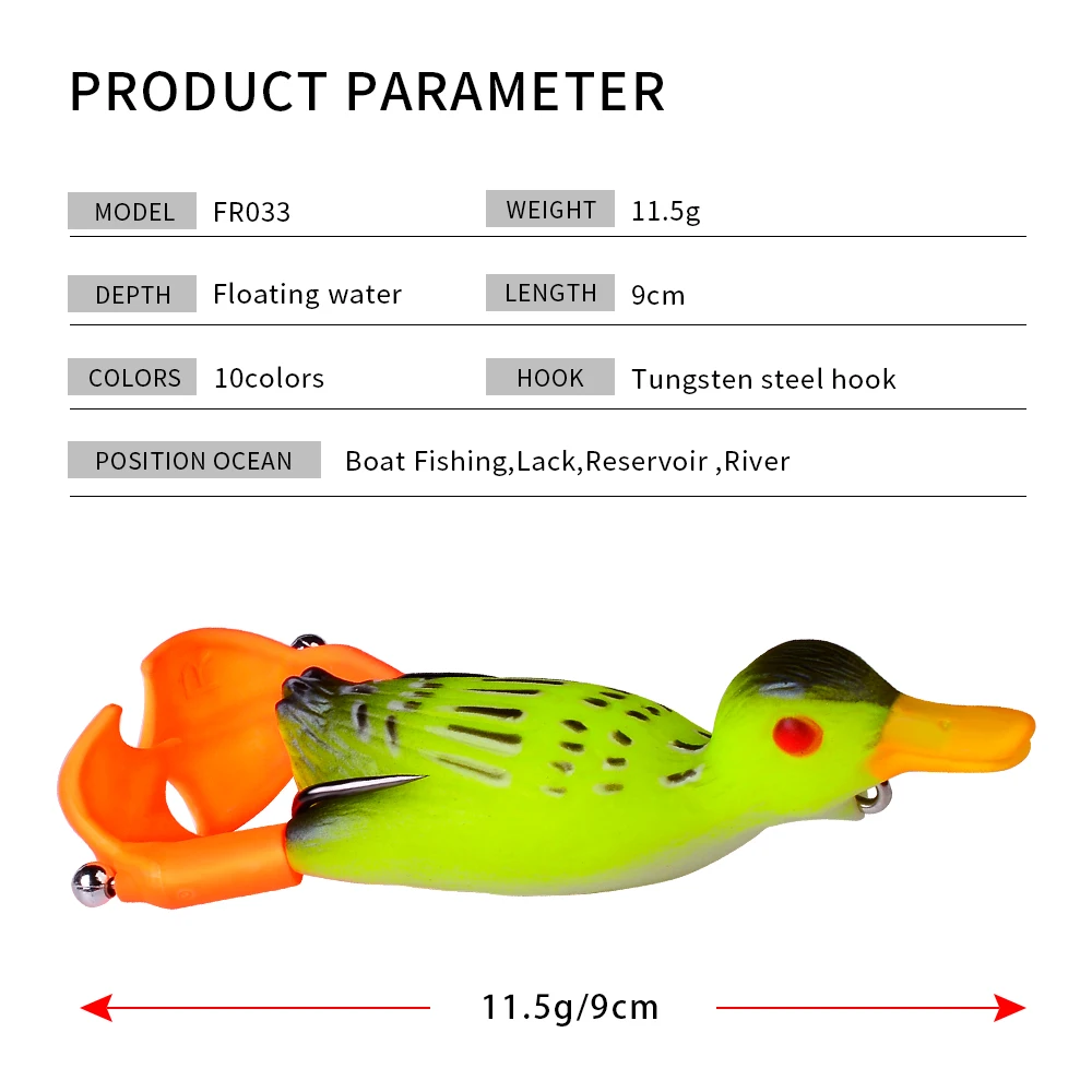 Propeller Flipper Duck Fishing Lure 9cm/11g Duckling Soft Bait Thunder Frog  Top Water Bass Rubber Lure Silicone Duckling Bait - Fishing Lures -  AliExpress