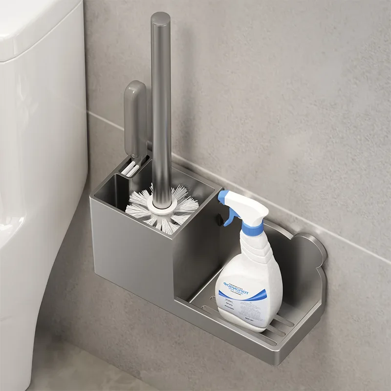 Bathroom Accessories Toilet Brush Set Adjustable Angle Long Handle with Wall Holder 360&deg; Scrubbing & Base for HomeUse