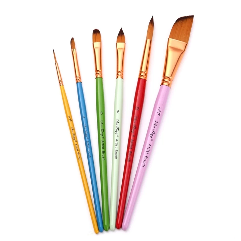 6PCS 전문 페인트 브러시 아티스트 페인트 브러시 미세/라운드/플랫/비스듬한 팁, 수채화 구 아슈 아크릴 페인팅 용