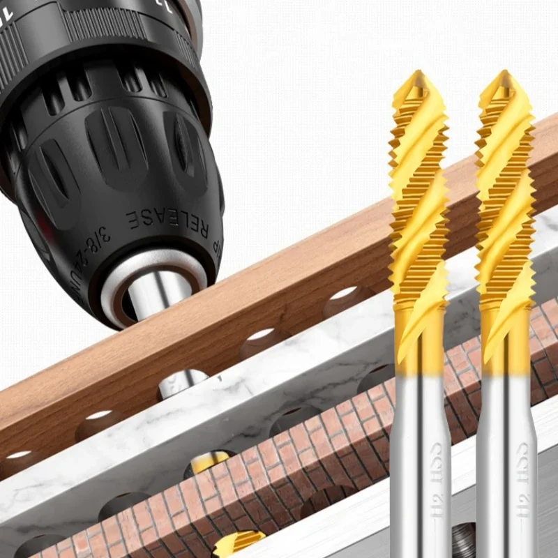 6PCS Gold Splitter Maschine Gewindebohrer Schnellarbeitsstahl Gewindeschneiden integrierte Verbundbohren Sechskantgriff Fried Dough Twists – Detail 7