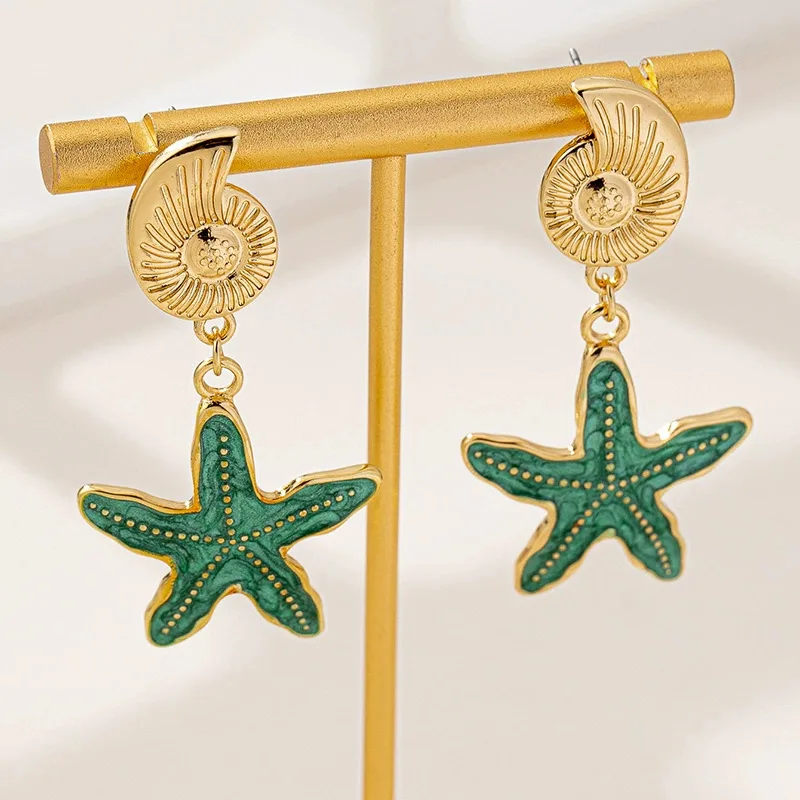 Conch Earrings for Women Fashion Children's Fun Ocean Series Metallic Color Starfish Beach Holiday Style Banquet Gift 1 Conch Earrings for Women Fashion Children's Fun Ocean Series Metallic Color Starfish Beach Holiday Style Banquet Gift