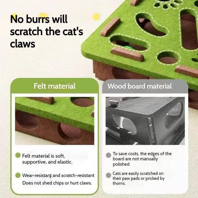 Diy Pet Cat Puzzle Maze Holes Toys Felt Box With Bell Ball Kitten Playing Toys Interactive Funny Combination Set Cat Supplies 2