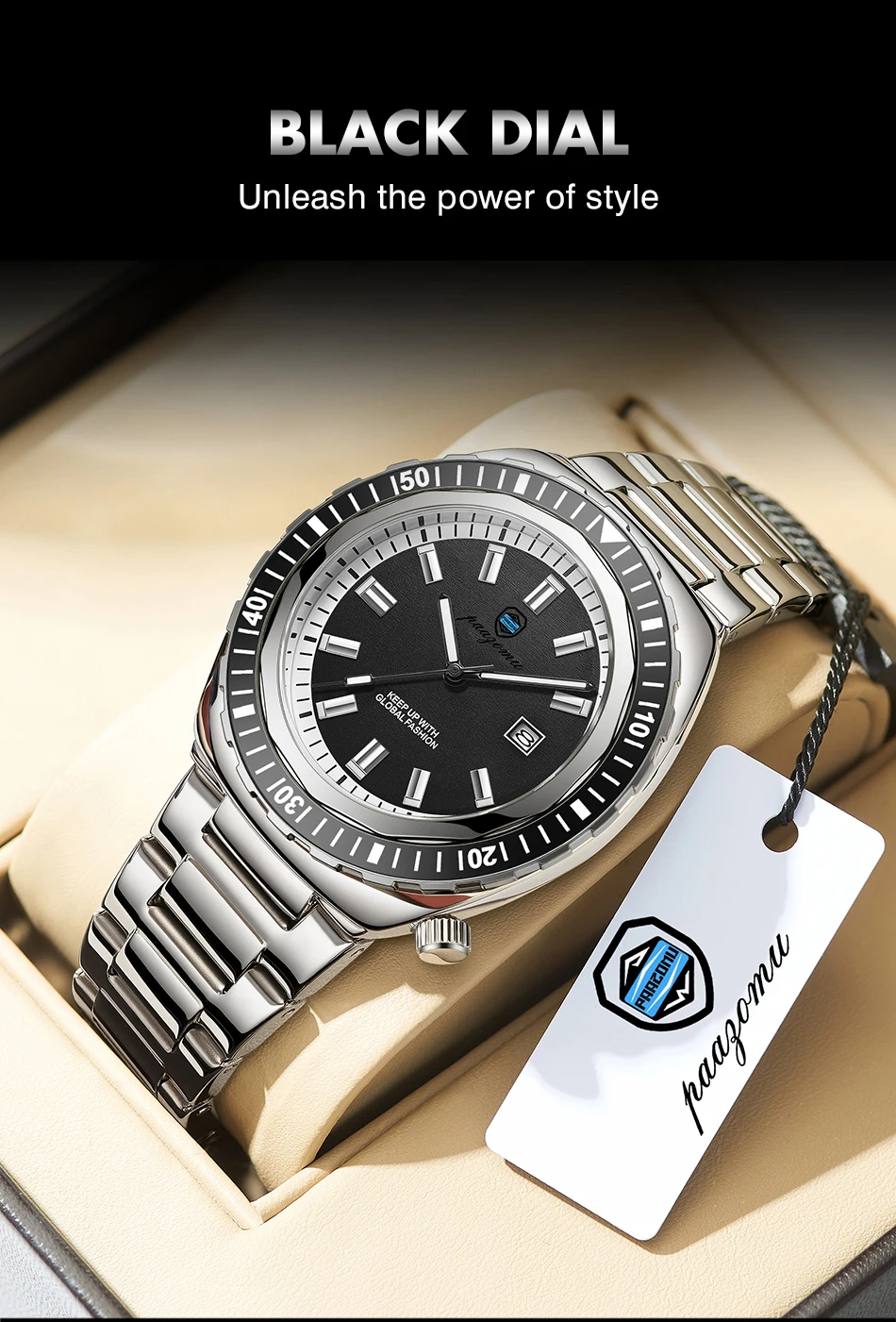 Montre homme de luxe, style business, date, jour de la semaine, étanche, lumineuse, bracelet sport en acier inoxydable, mouvement à quartz._voghion.com