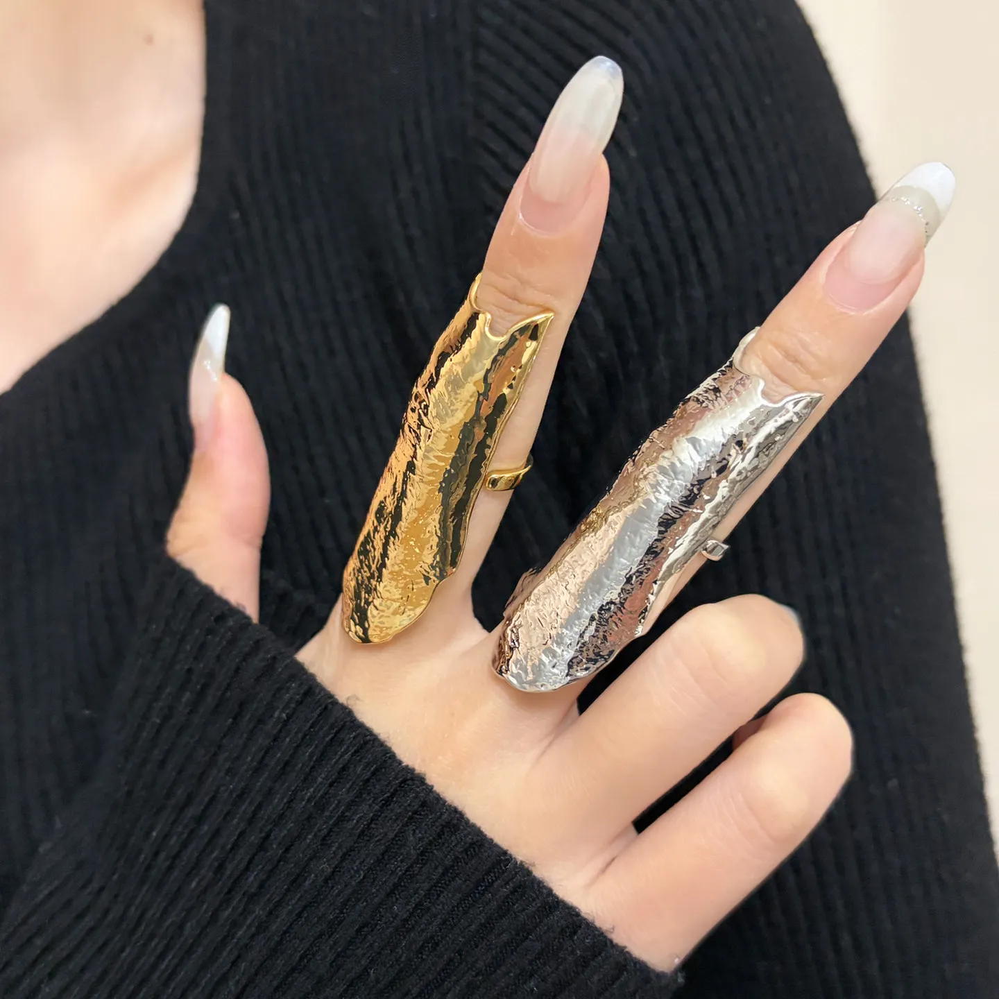 Vintage Gold Pleated Irregular Wide Band Adjustable Ring - Luxury Minimalist Jewelry