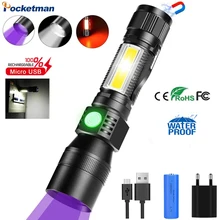 

3 In 1 Portable UV Flashlight UV Black Light LED Tactical Flashlight with Pocket Clip High Powered 7 Modes Waterproof Torch Lamp
