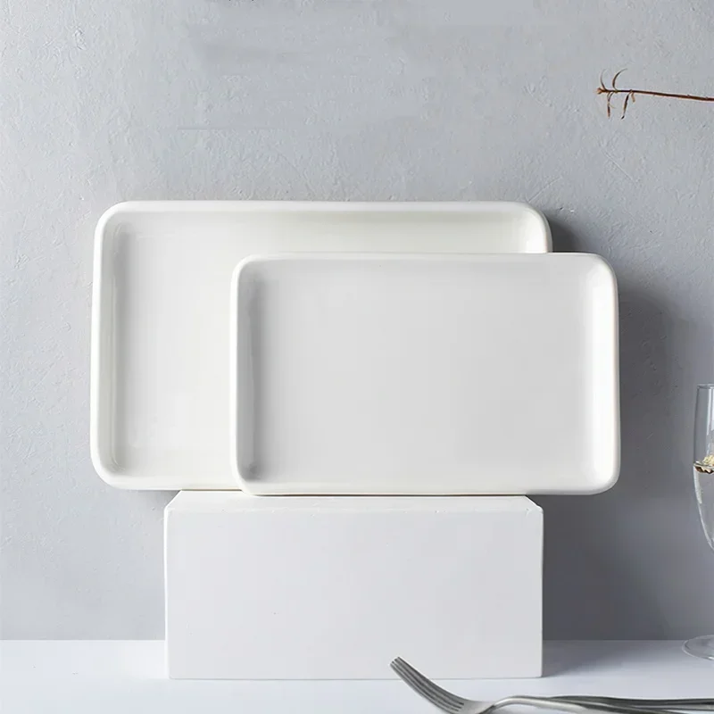 Ceramic Plate White Square Round Western Food Plate Dinner Plate Tableware Multifunctional Storage Tray Home Kitchen Supplies 6