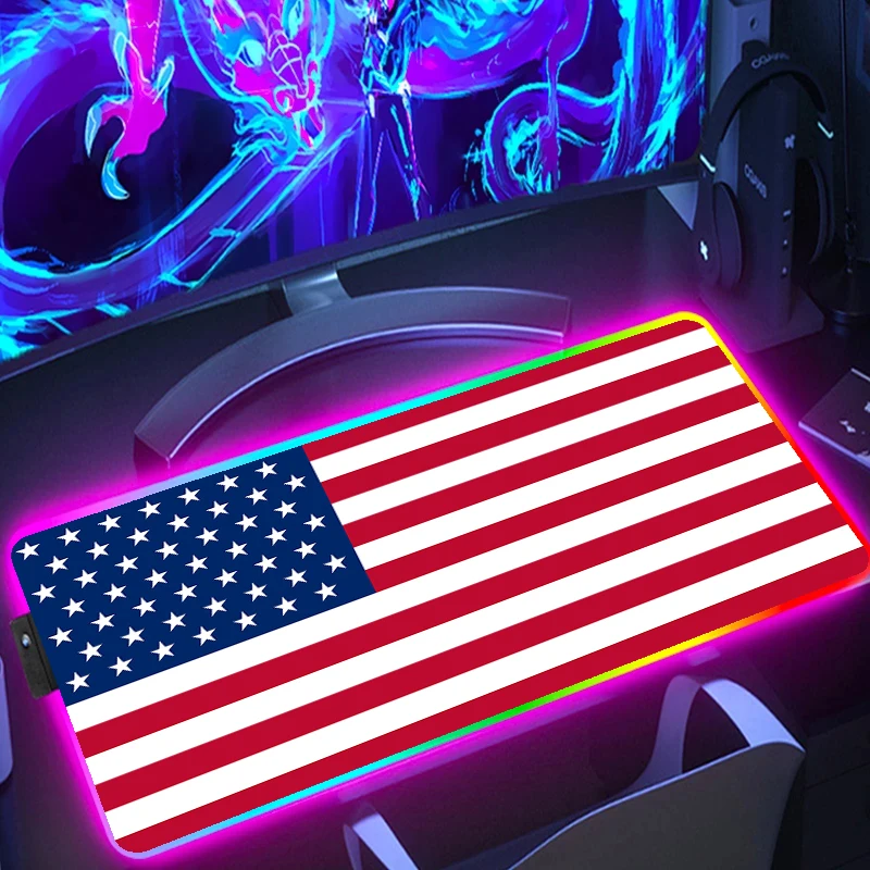 

American flag large mouse mat RGB gamer special rubber non-slip computer personalized desktop pad keyboard accessories backlight